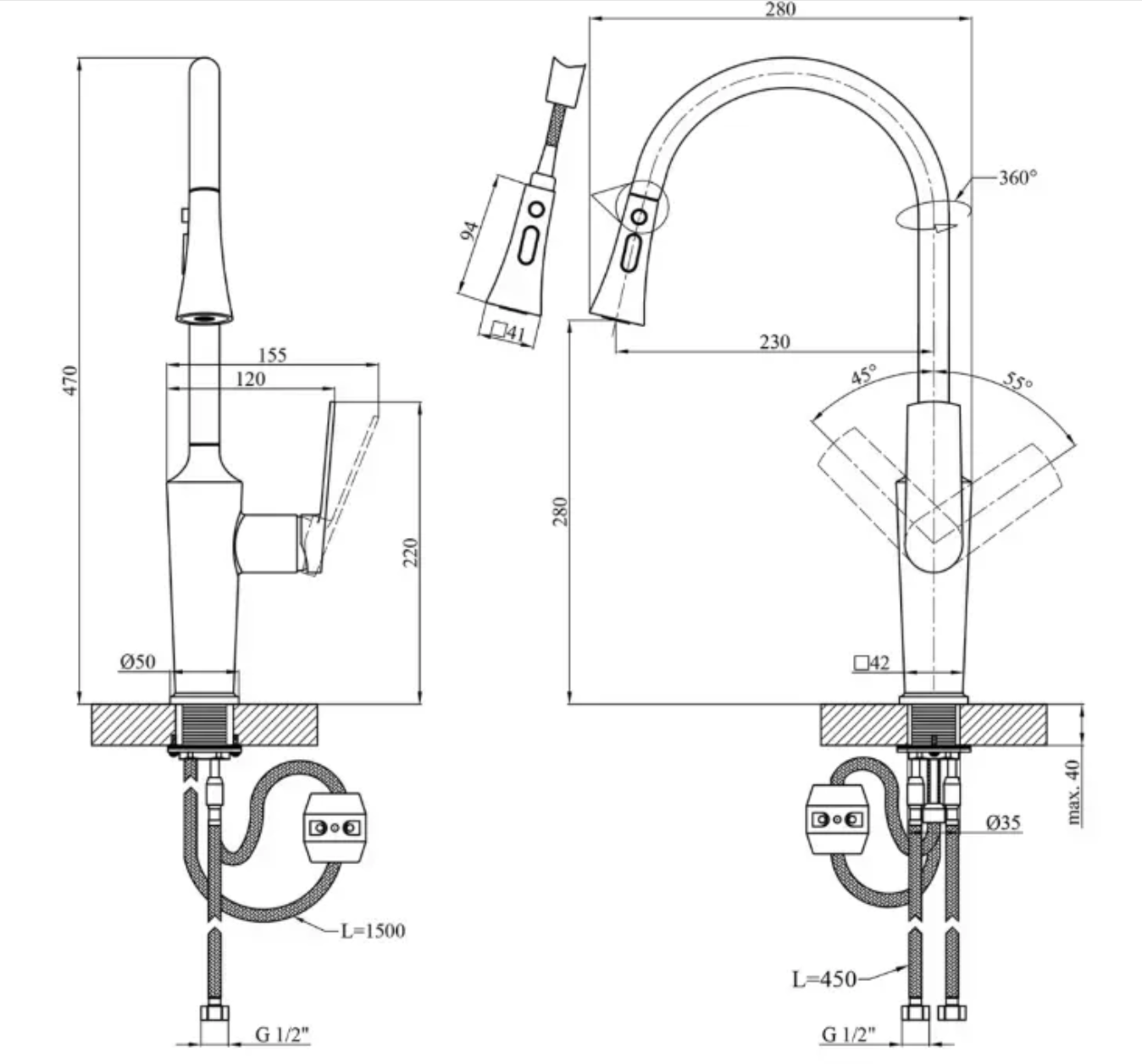 Змішувач для кухні Kroner KRP Makon - C030-T