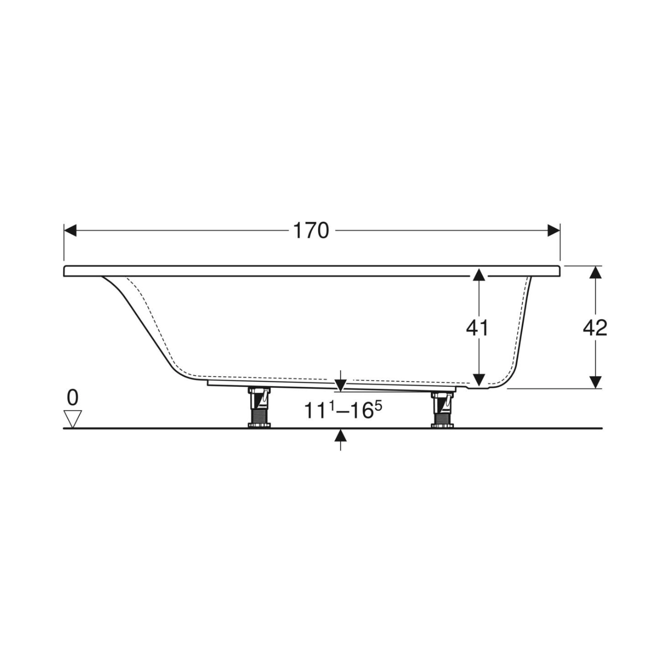 Ванна акриловая 170 х 75 х h42 см Geberit Selnova Square (Доплата, уточнюйте у менеджера)