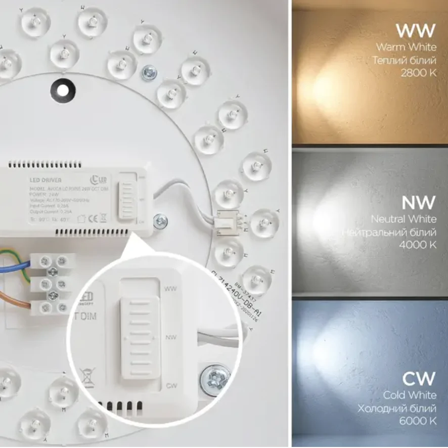Світильник світлододний AVOCA LC R3055 24W ССТ, білий, LED C